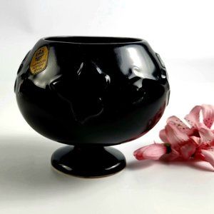 Vintage Dartmouth Devon Pottery - Footed Ceramic Vase - Black - 4.5" Tall